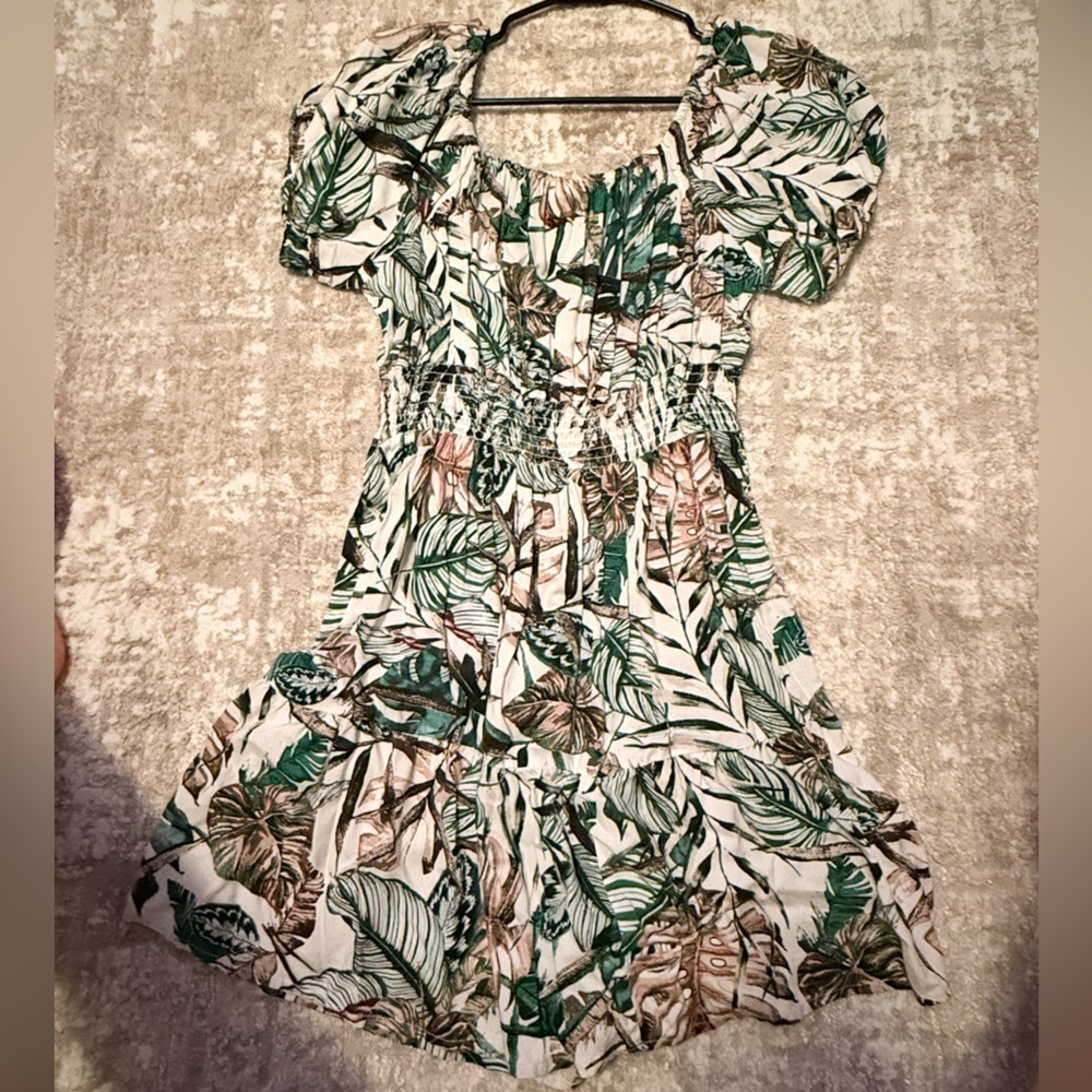 Studio West Green and Brown Leaf Print Mini Resort Wear Dress size L